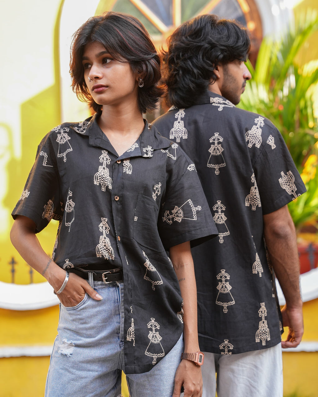 Aikya - Black Printed Unisex Shirt