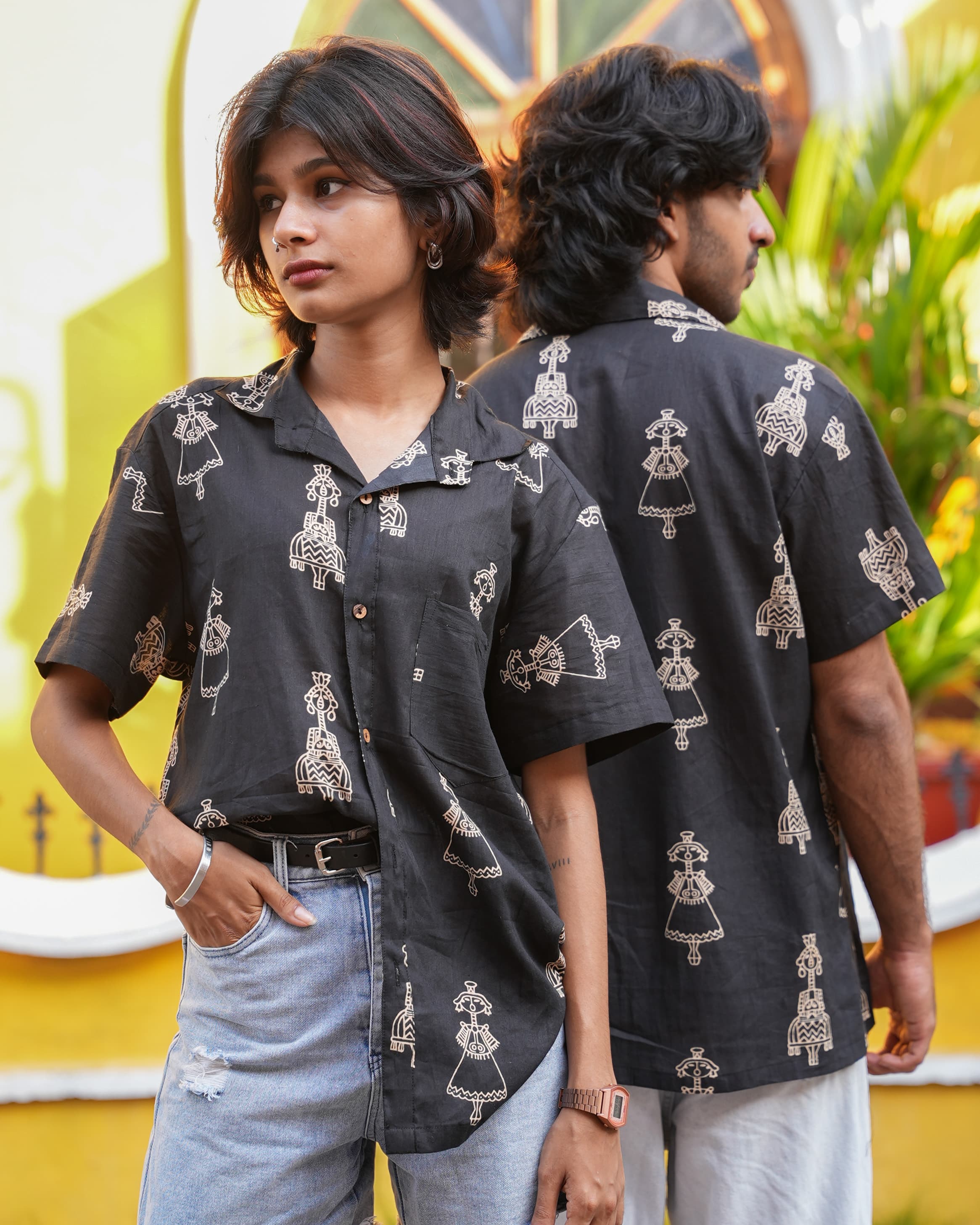 Aikya - Black Printed Unisex Shirt