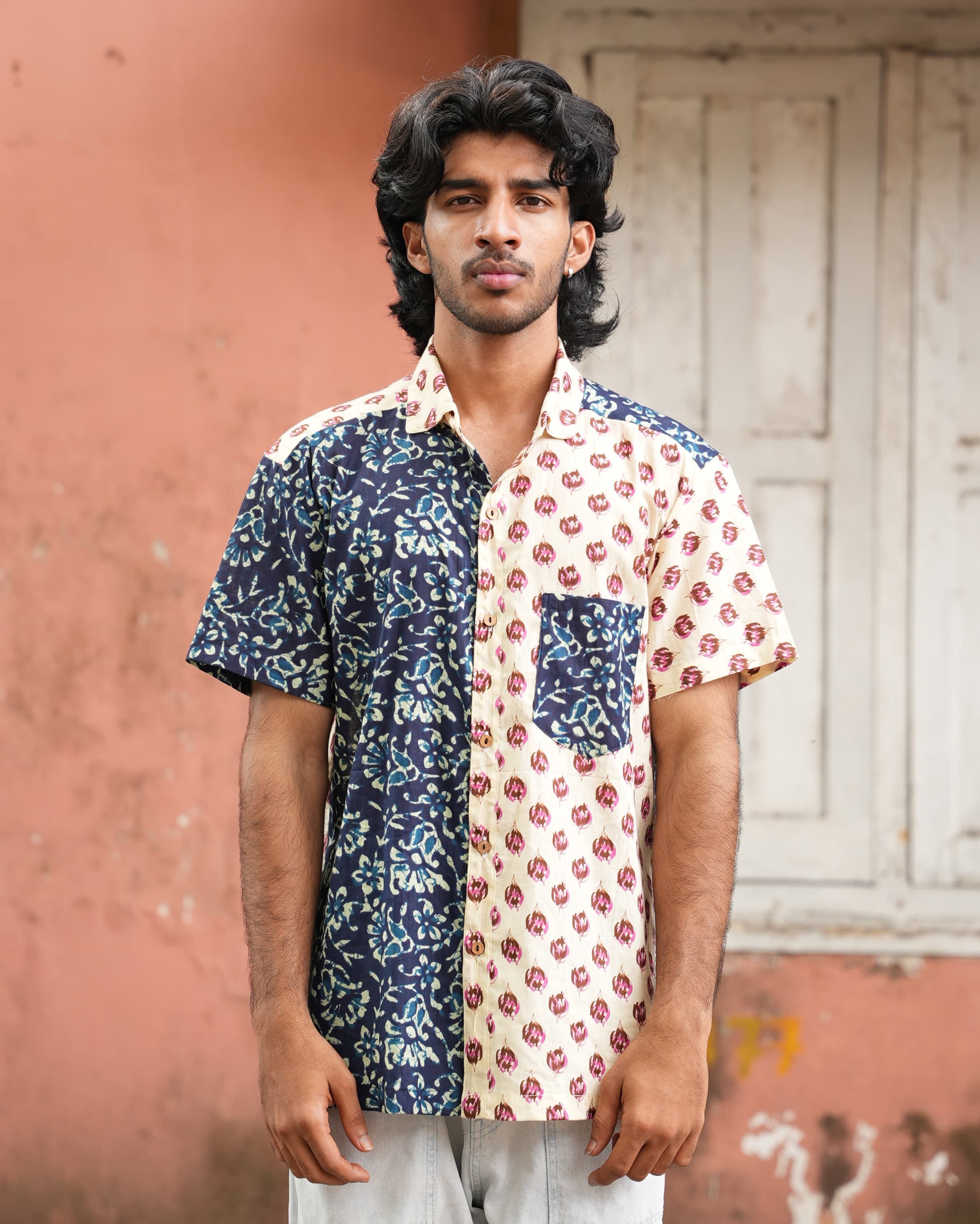 Chiaro - Blue And Ivory Printed Unisex Shirt