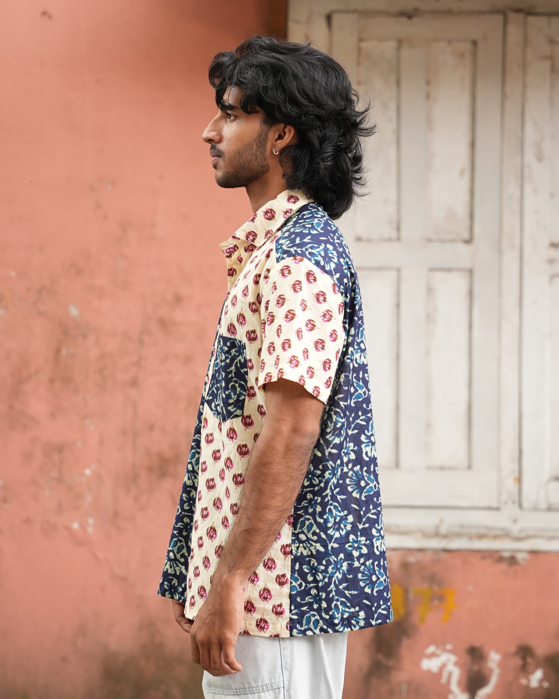 Chiaro - Blue And Ivory Printed Unisex Shirt