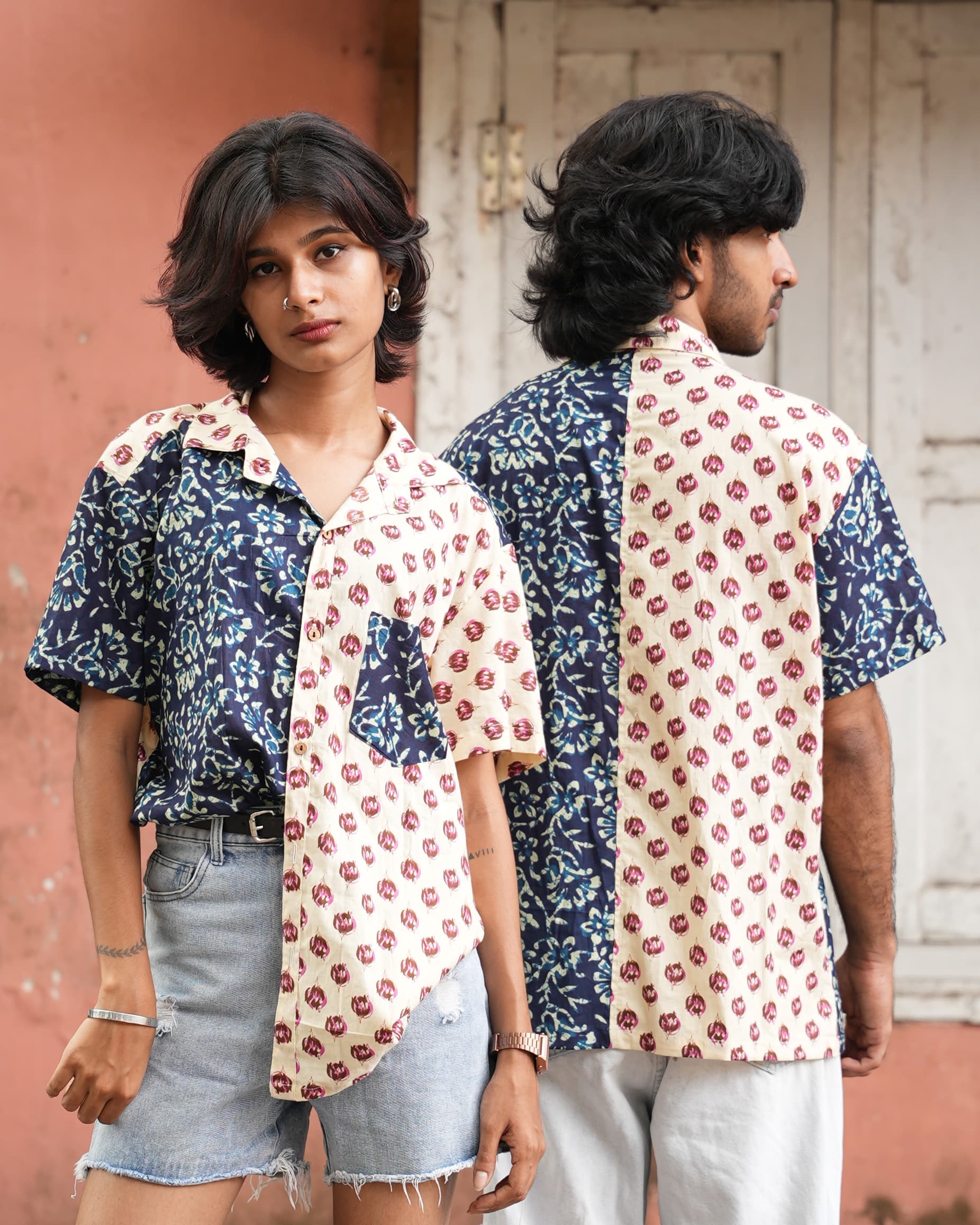 Chiaro - Blue And Ivory Printed Unisex Shirt