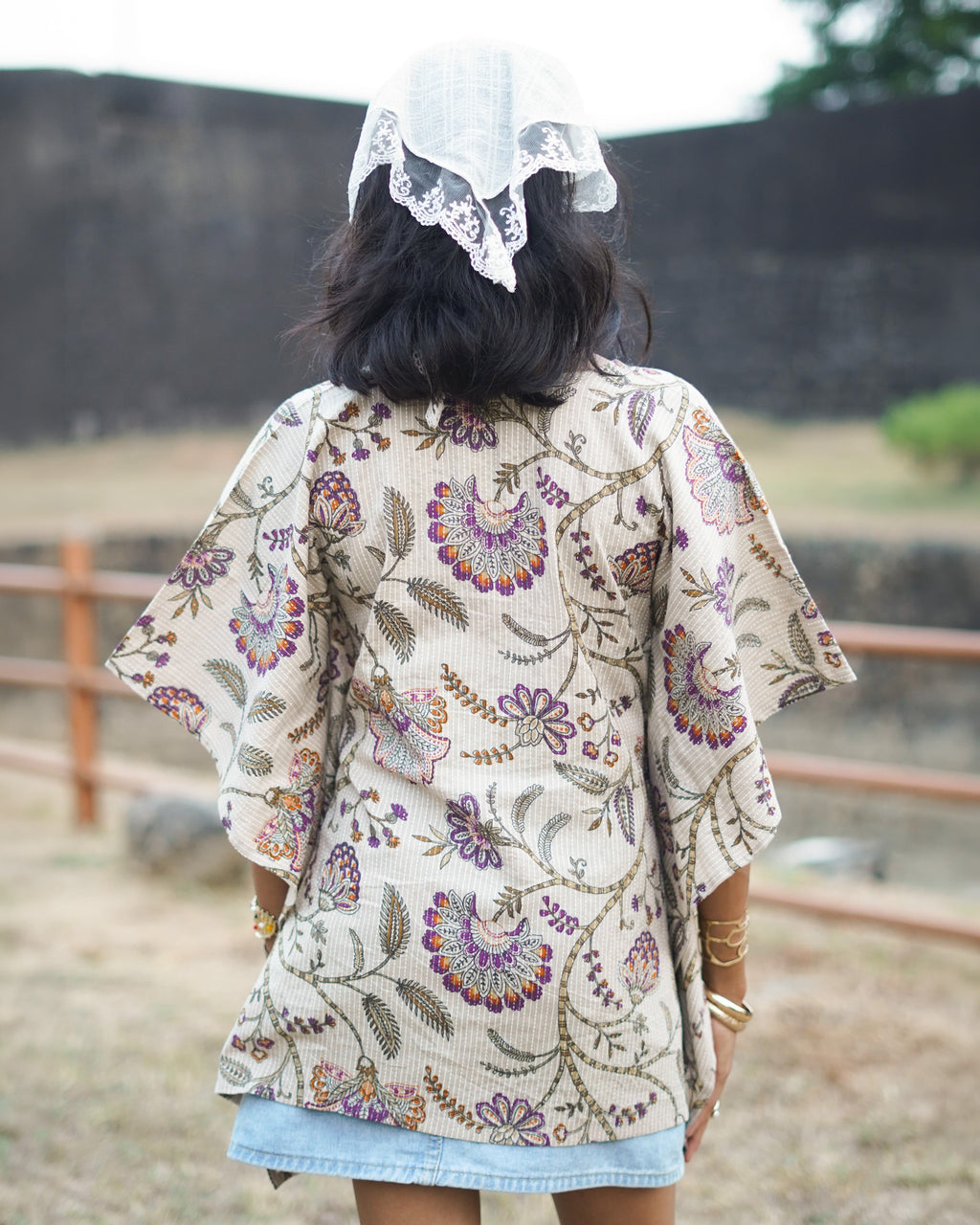 Idam Beige - Half Sleeves Cotton Printed Kaftan