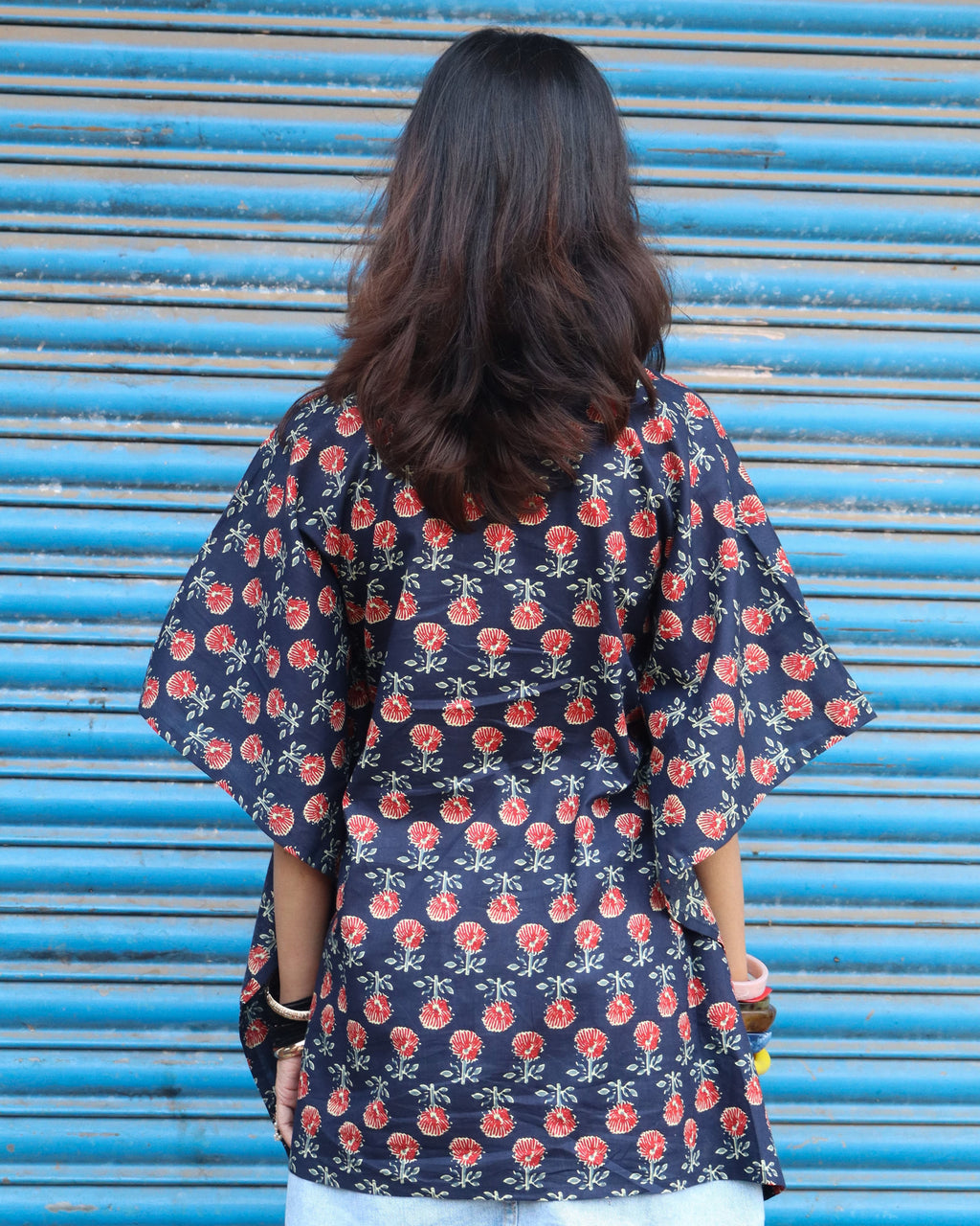 Idam Indigo - Half Sleeves Cotton Printed Kaftan