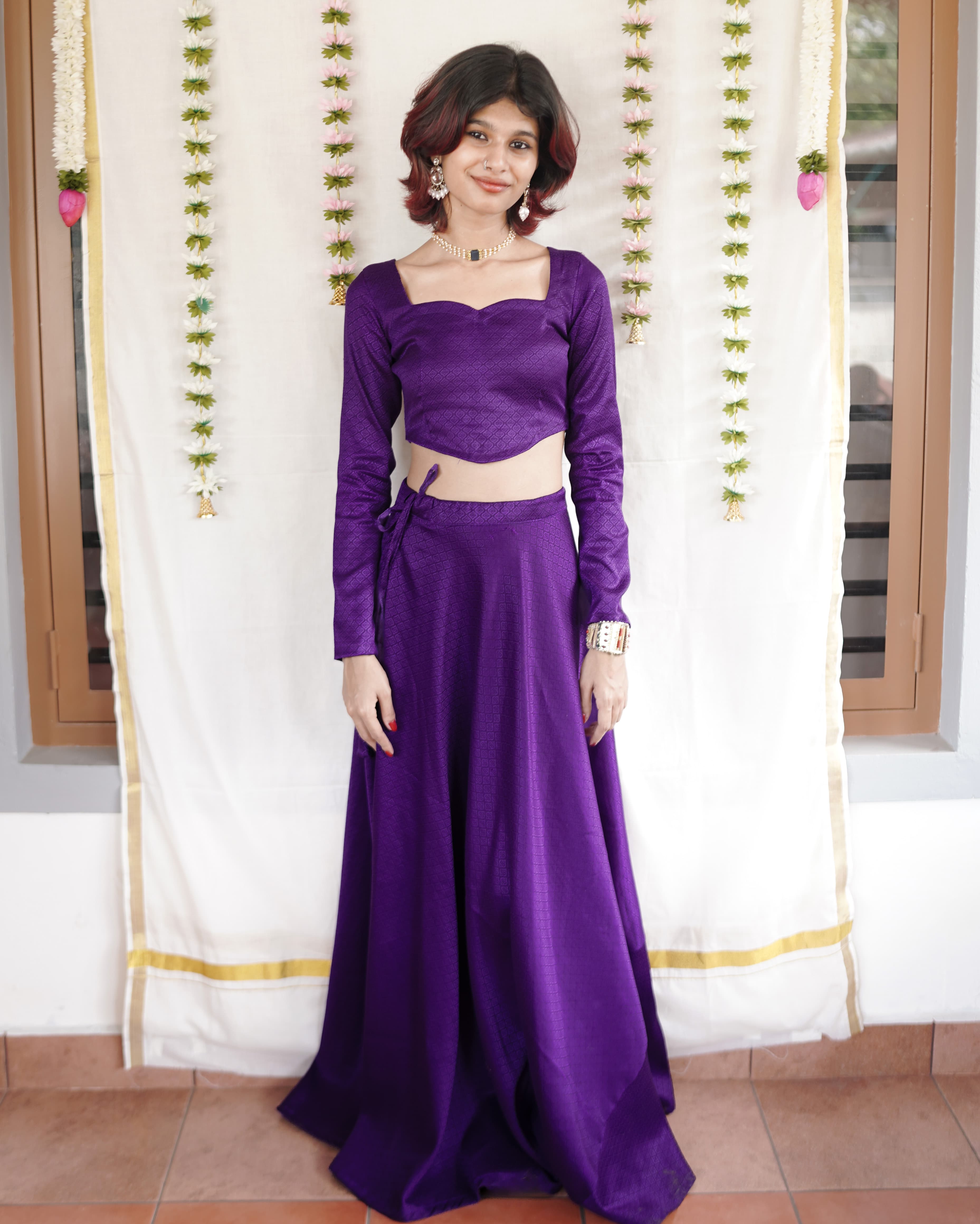 Malli - Purple Cotton Brocade Festive Skirt