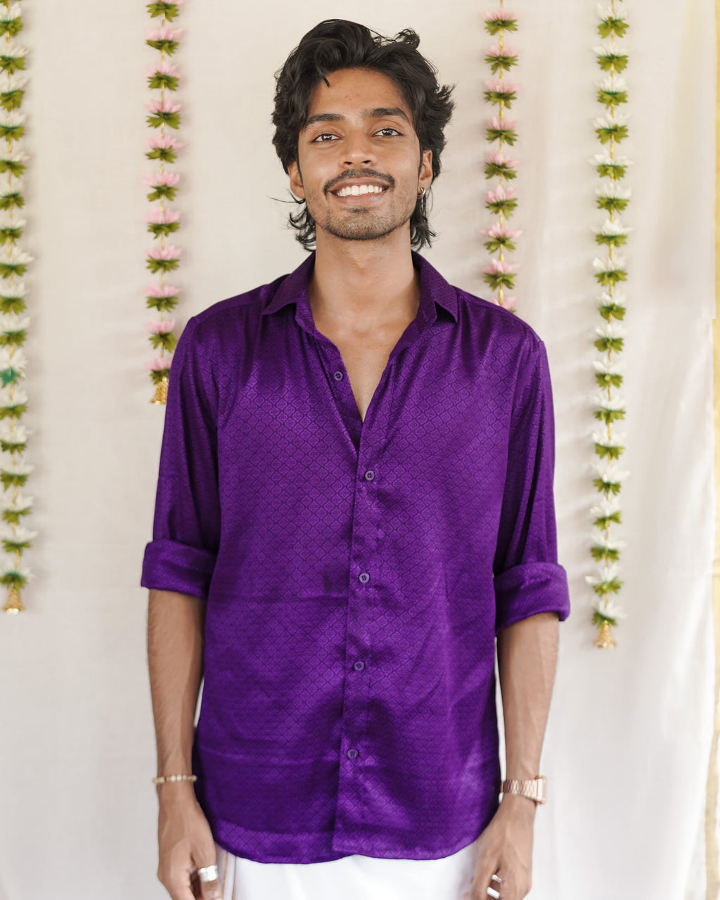 Malli - Purple Cotton Brocade Men’s Festive Shirt