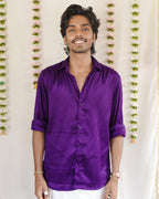 Malli - Purple Cotton Brocade Men’s Festive Shirt