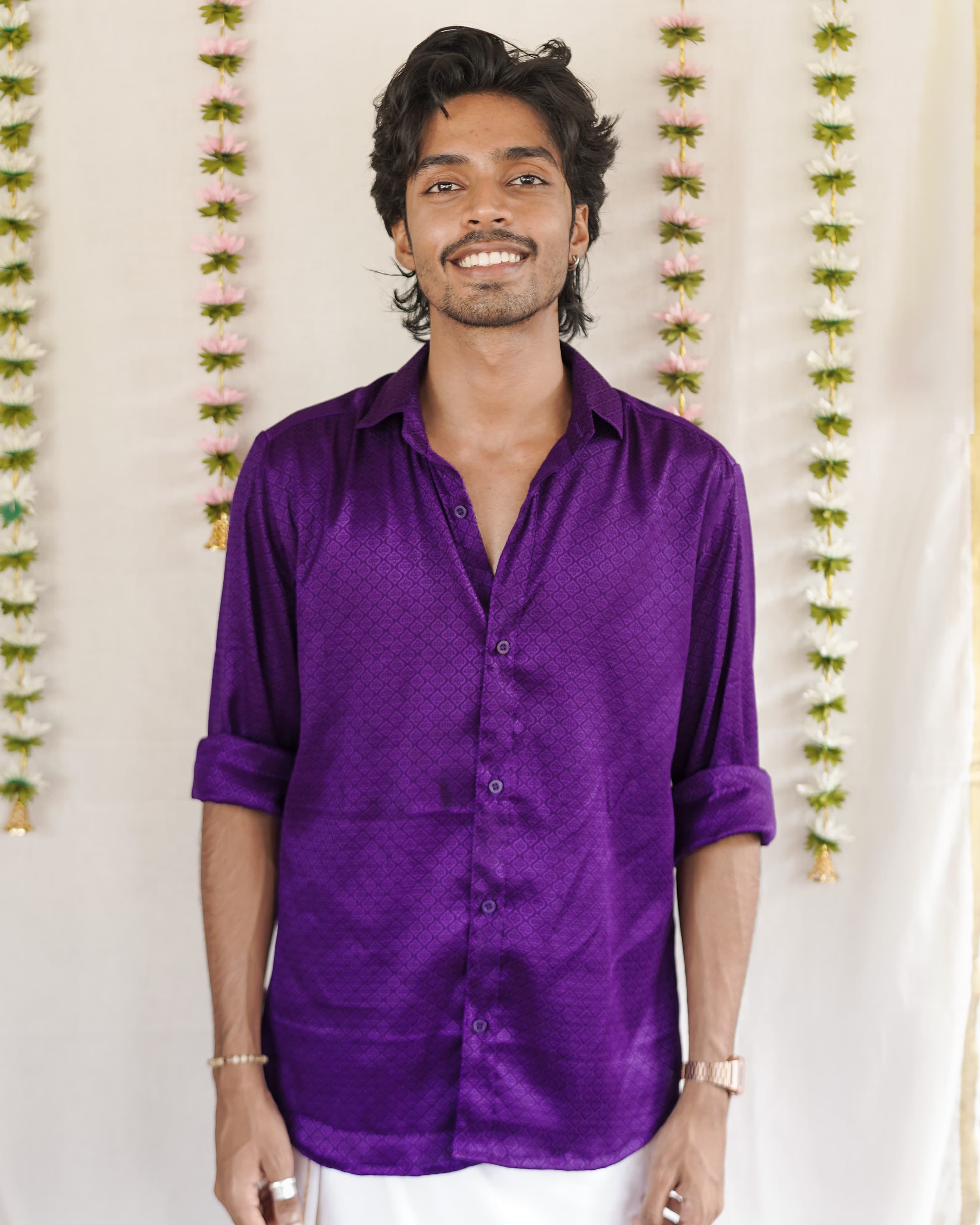 Malli - Purple Cotton Brocade Men’s Festive Shirt
