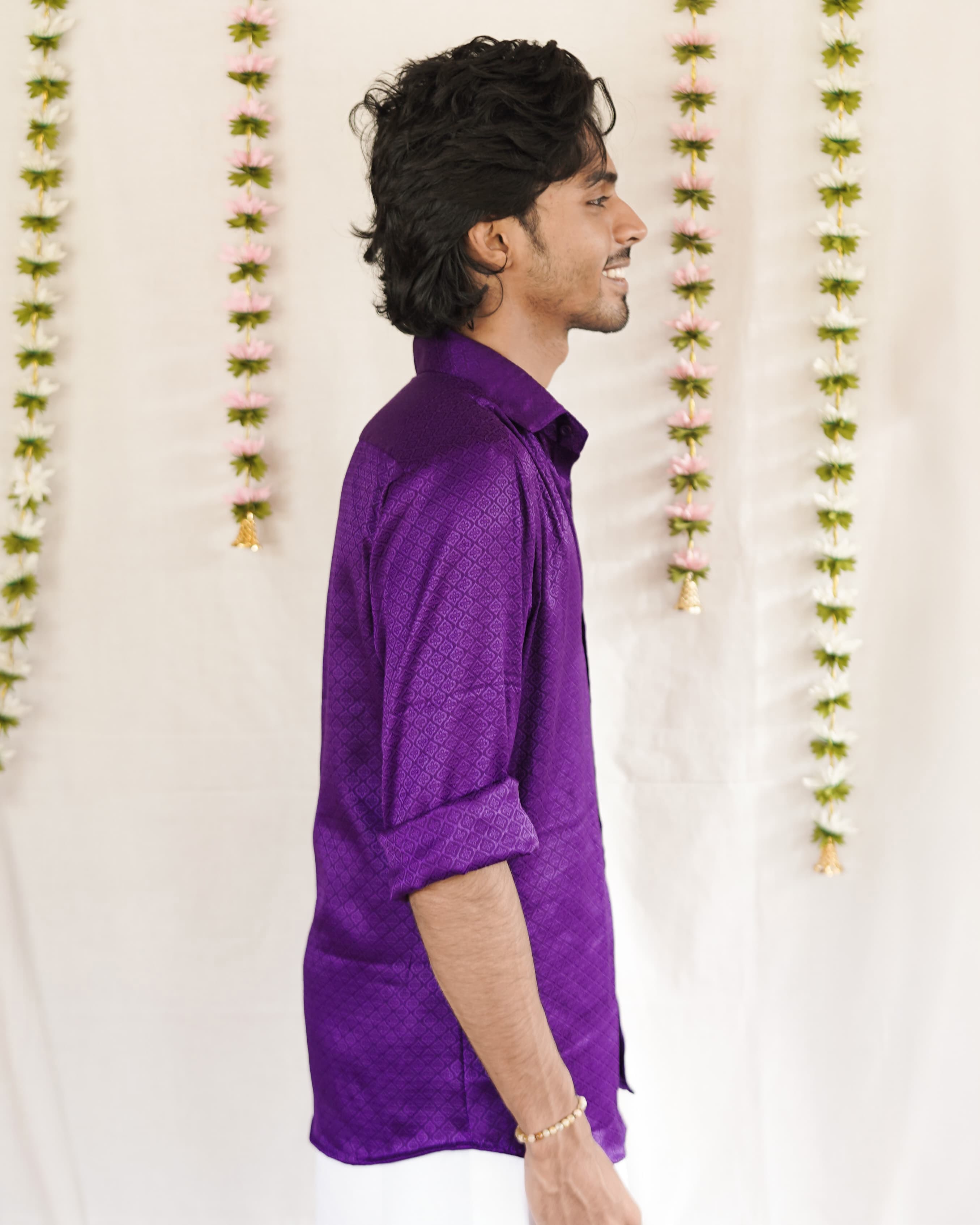 Malli - Purple Cotton Brocade Men’s Festive Shirt