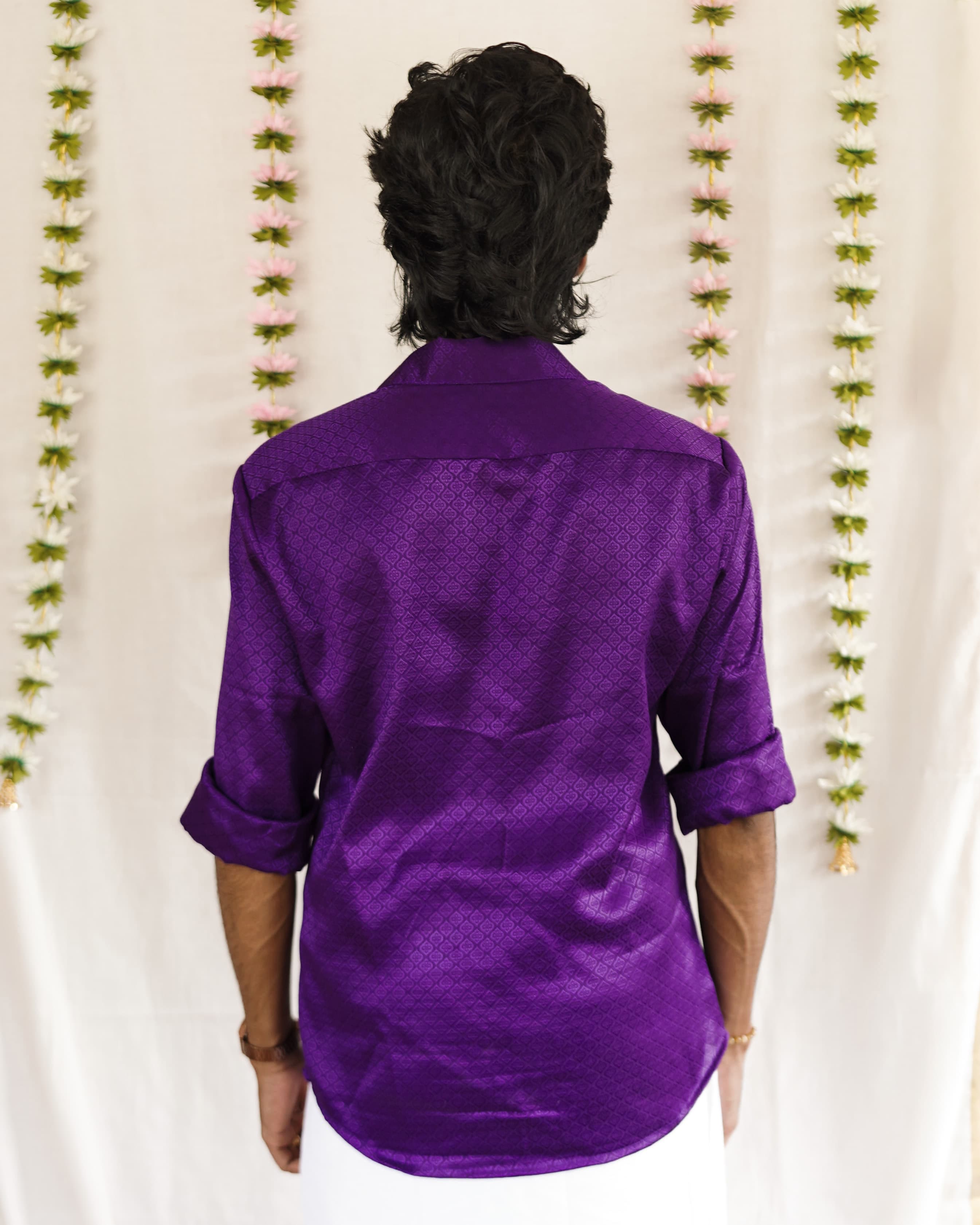 Malli - Purple Cotton Brocade Men’s Festive Shirt