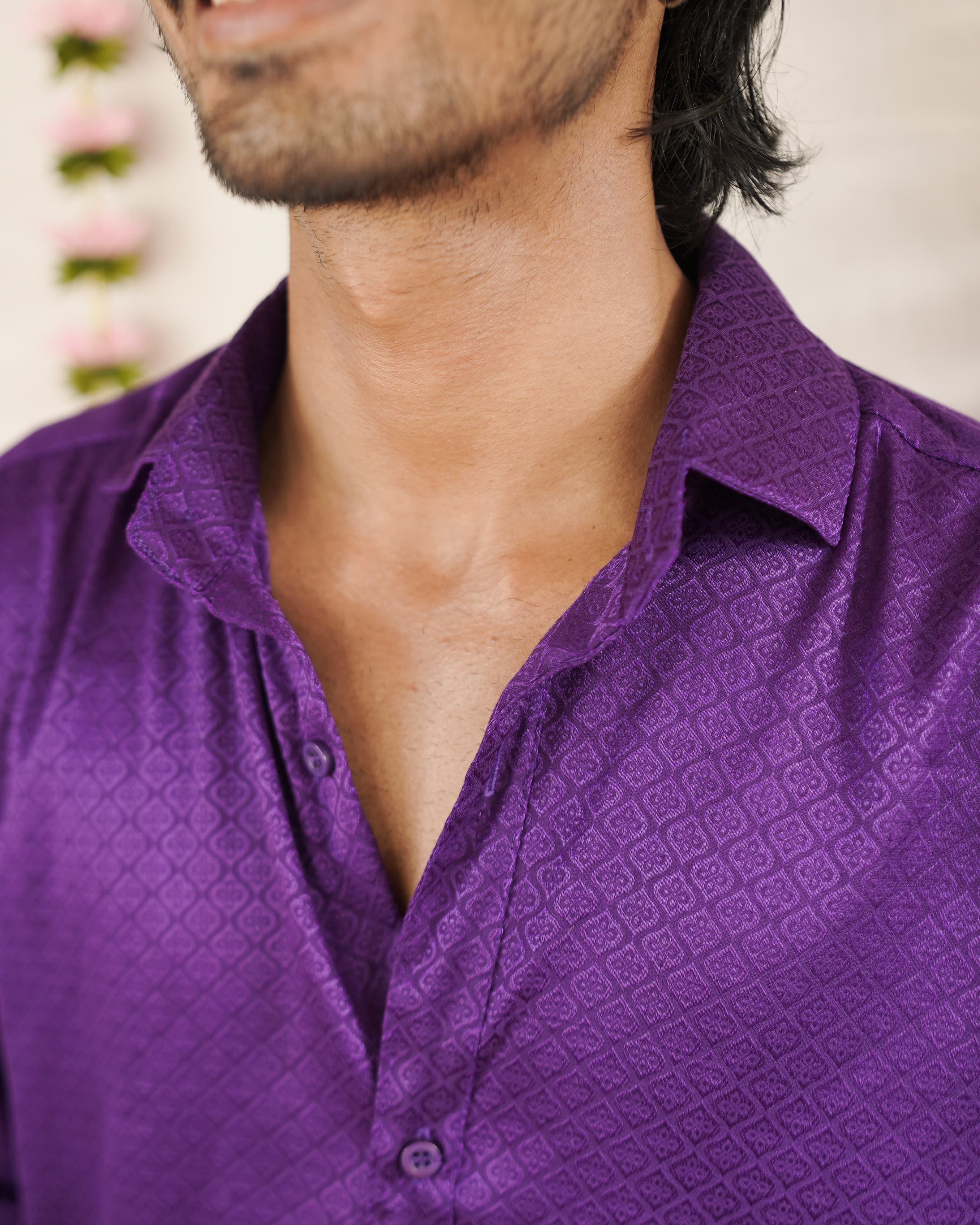 Malli - Purple Cotton Brocade Men’s Festive Shirt