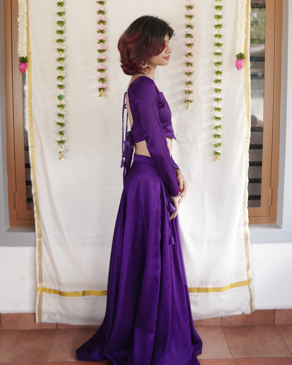 Malli - Purple Cotton Brocade Festive Skirt