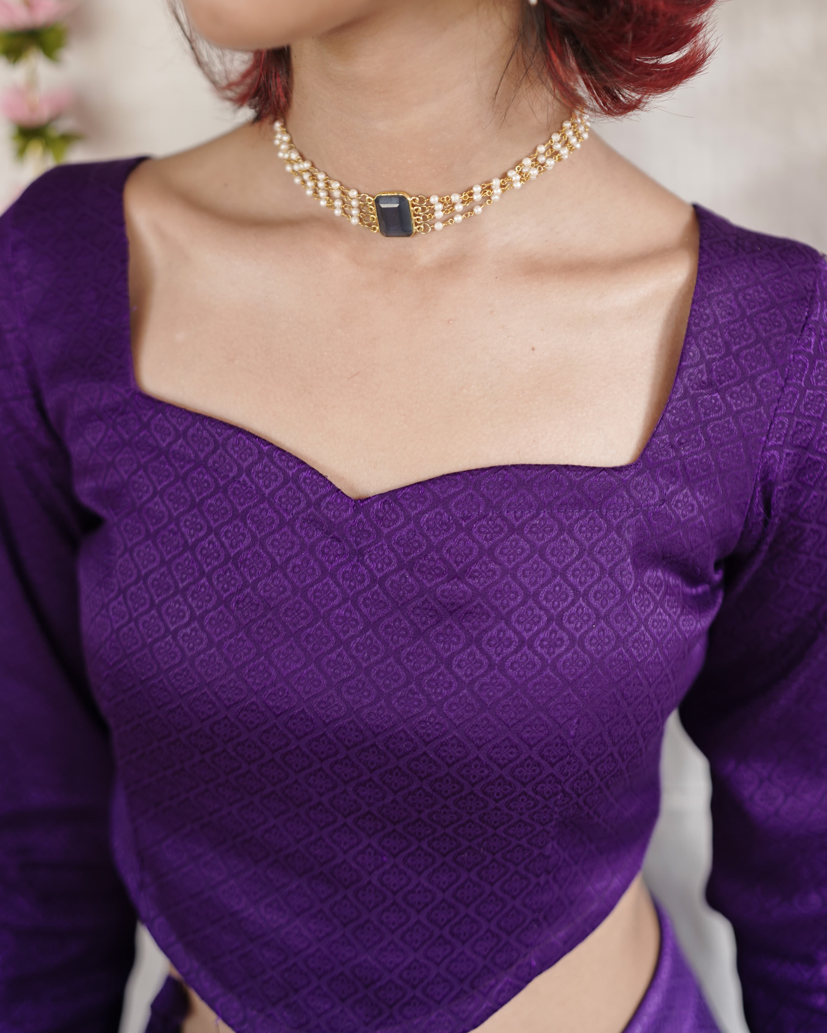 Malli - Purple Cotton Brocade Festive Top