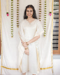 Mullai-Ivory Cotton Brocade Festive Kaftan