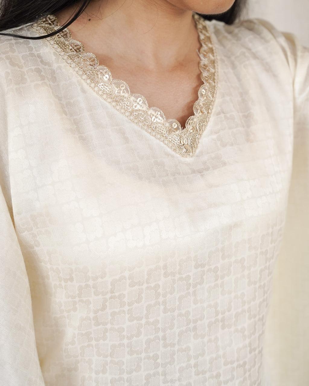 Mullai-Ivory Cotton Brocade Festive Kaftan