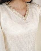 Mullai-Ivory Cotton Brocade Festive Kaftan