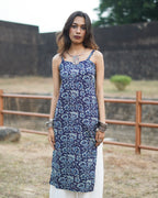 Nayam Blue - Sleeveless Printed Long Kurta