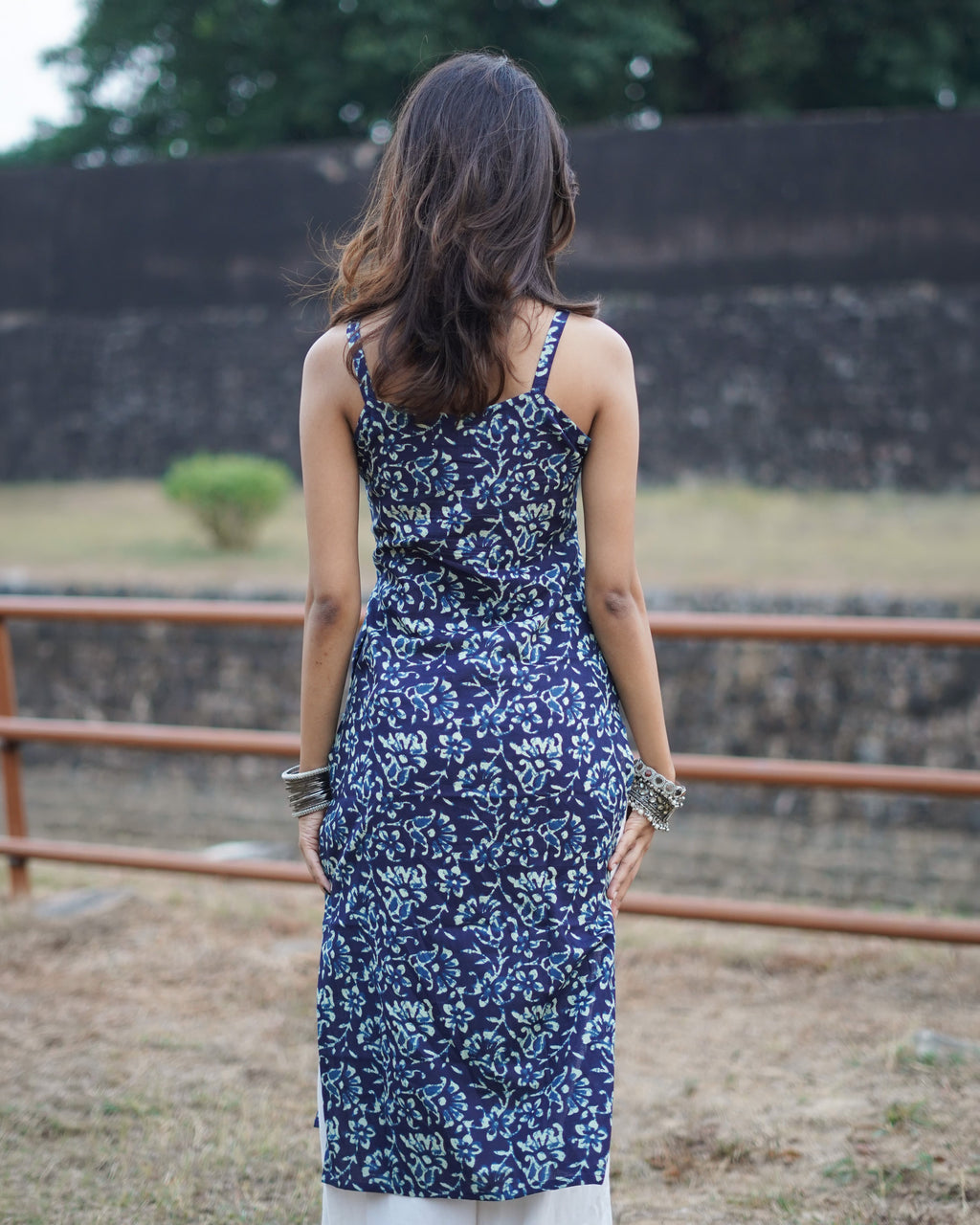 Nayam Blue - Sleeveless Printed Long Kurta