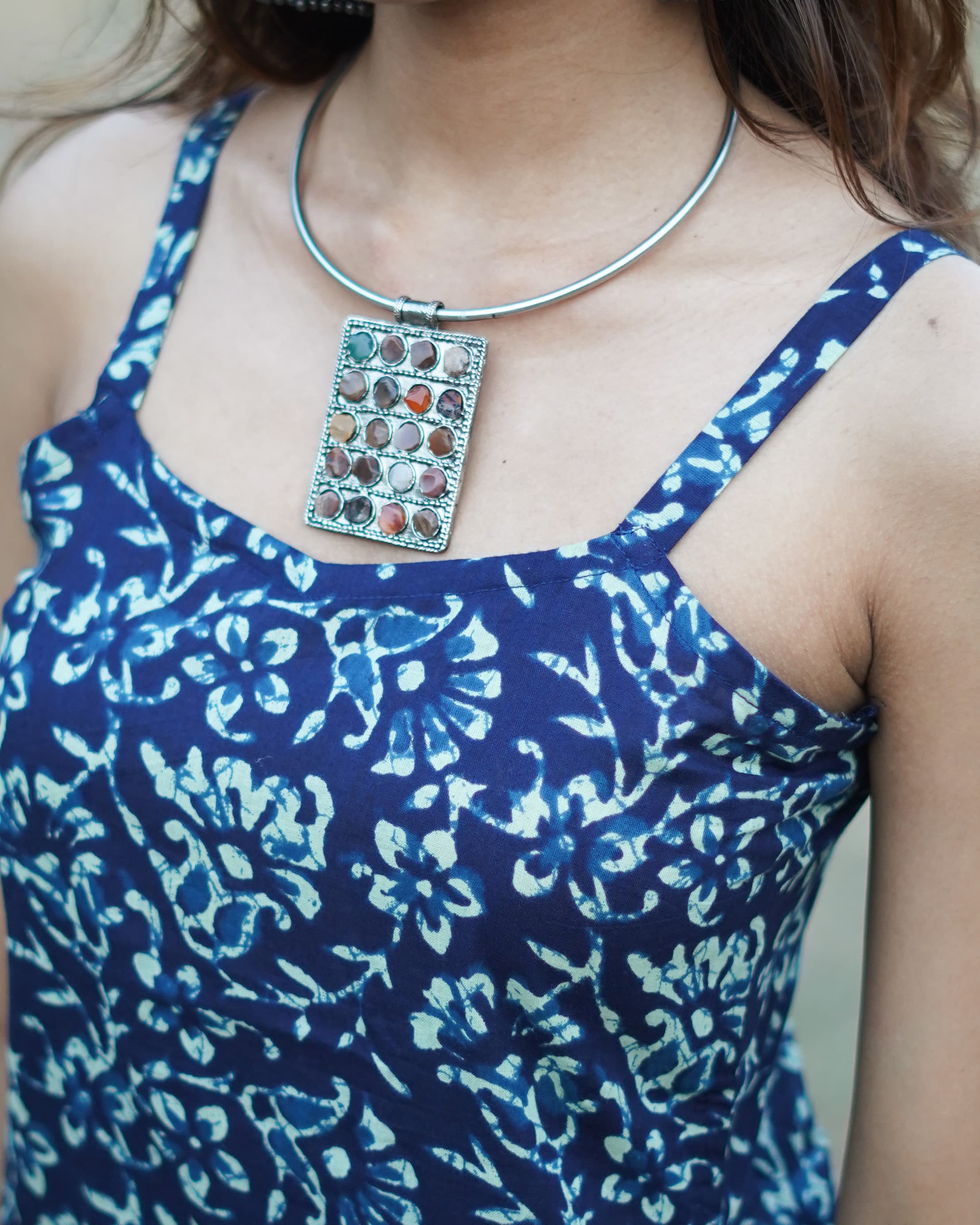 Nayam Blue - Sleeveless Printed Long Kurta
