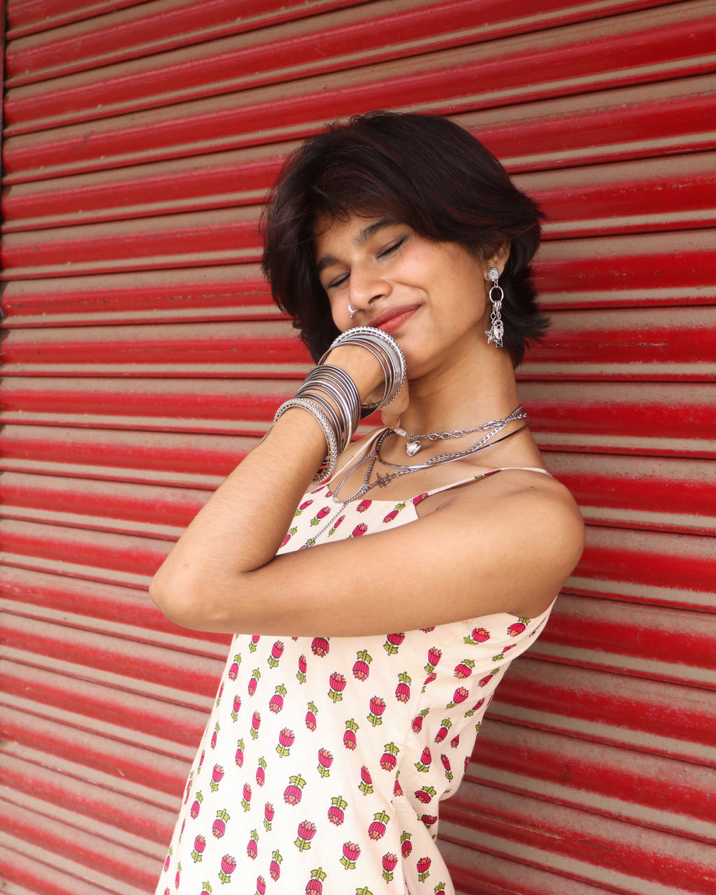 Nayam Cream - Sleeveless Printed Long Kurta