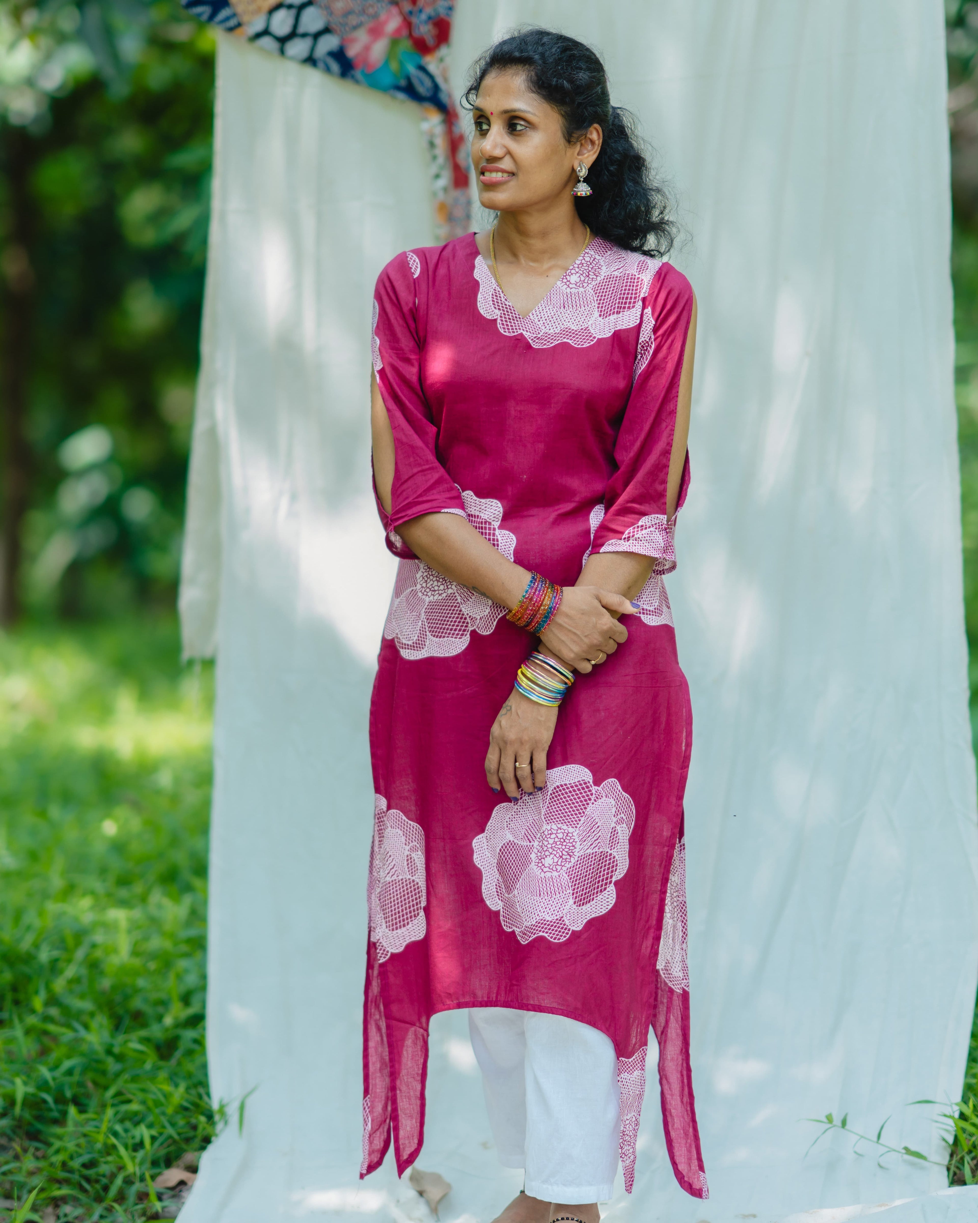 Nirala Fuchsia - Asymmetrical Long Kurta Ehkaaya X Her Untold