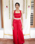 Rosa - Red Cotton Brocade Festive Jumpsuit
