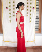 Rosa - Red Cotton Brocade Festive Jumpsuit