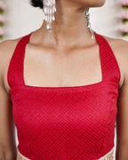 Rosa - Red Cotton Brocade Festive Jumpsuit