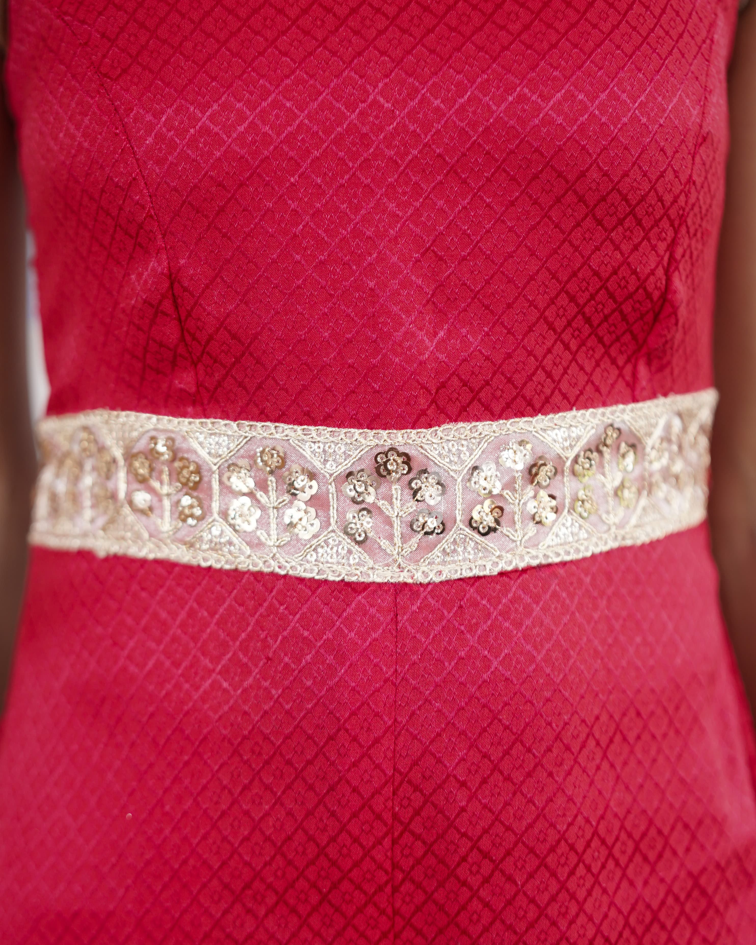 Rosa - Red Cotton Brocade Festive Jumpsuit