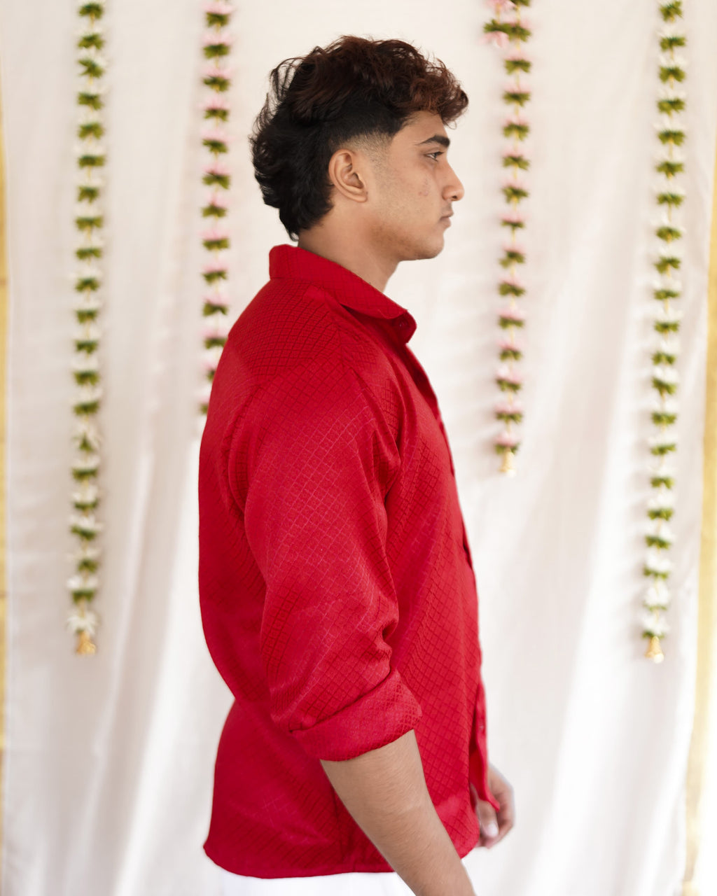 Rosa -  Red Cotton Brocade Men’s Festive Shirt