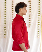 Rosa -  Red Cotton Brocade Men’s Festive Shirt