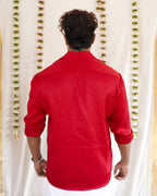 Rosa -  Red Cotton Brocade Men’s Festive Shirt