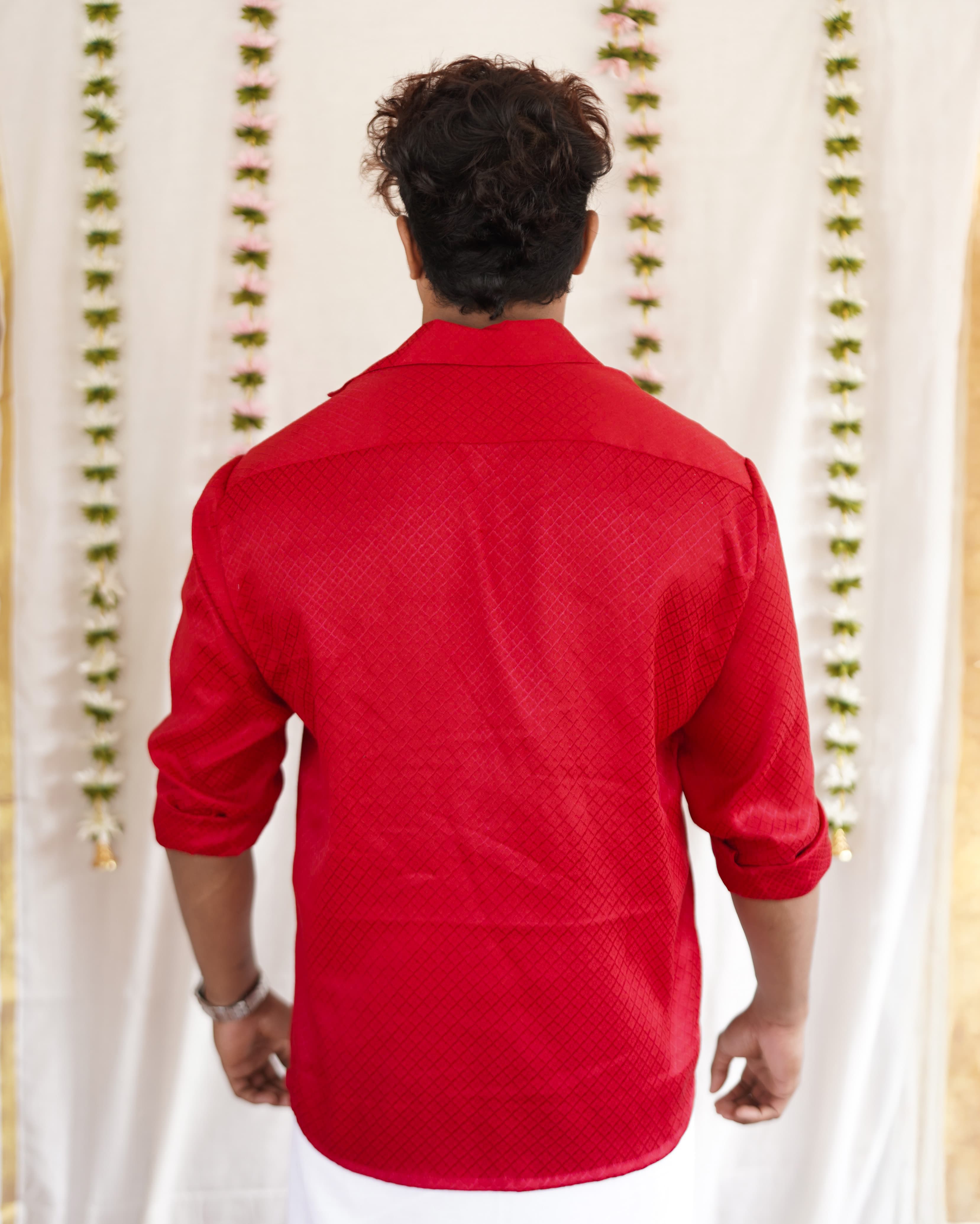 Rosa -  Red Cotton Brocade Men’s Festive Shirt