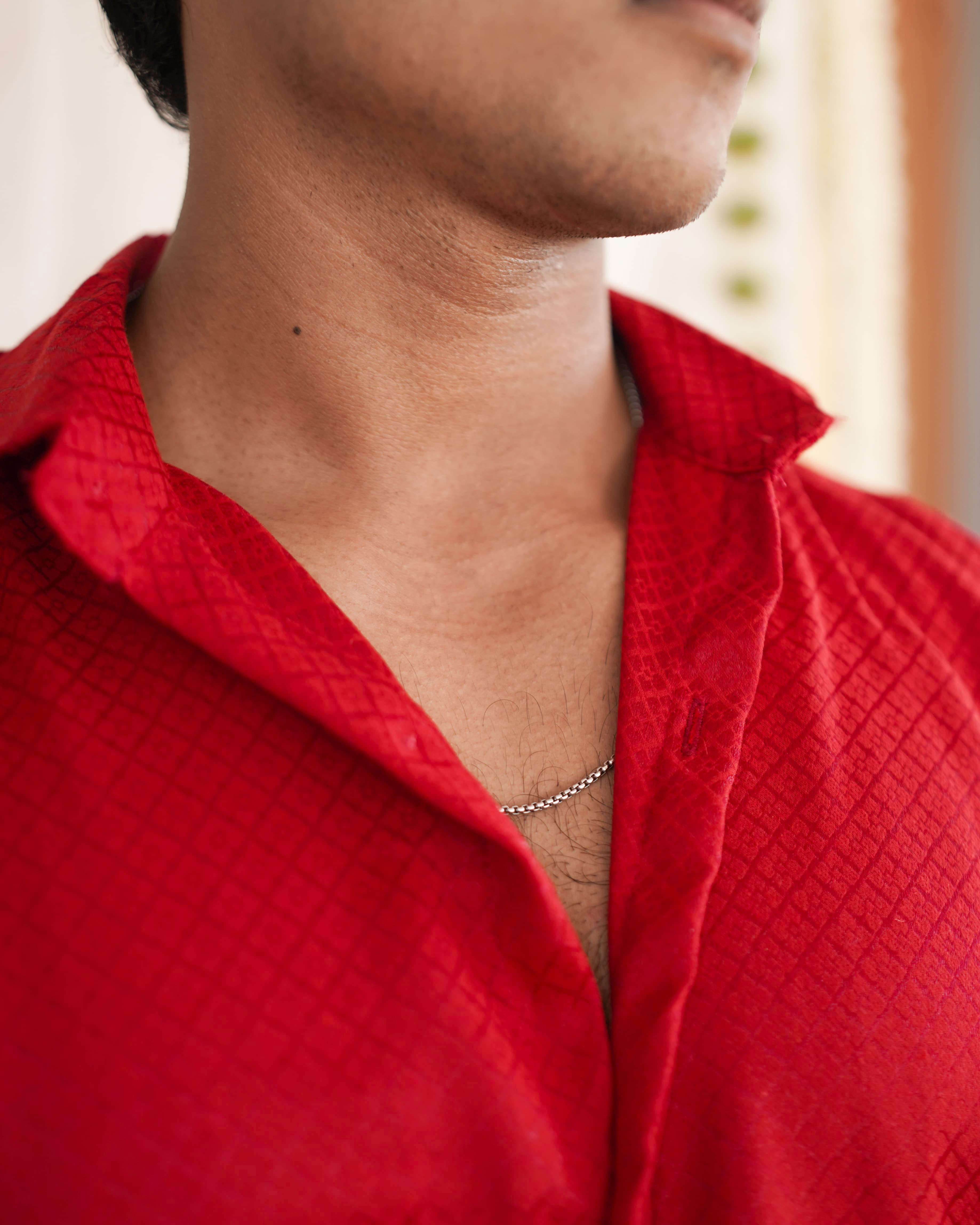 Rosa -  Red Cotton Brocade Men’s Festive Shirt