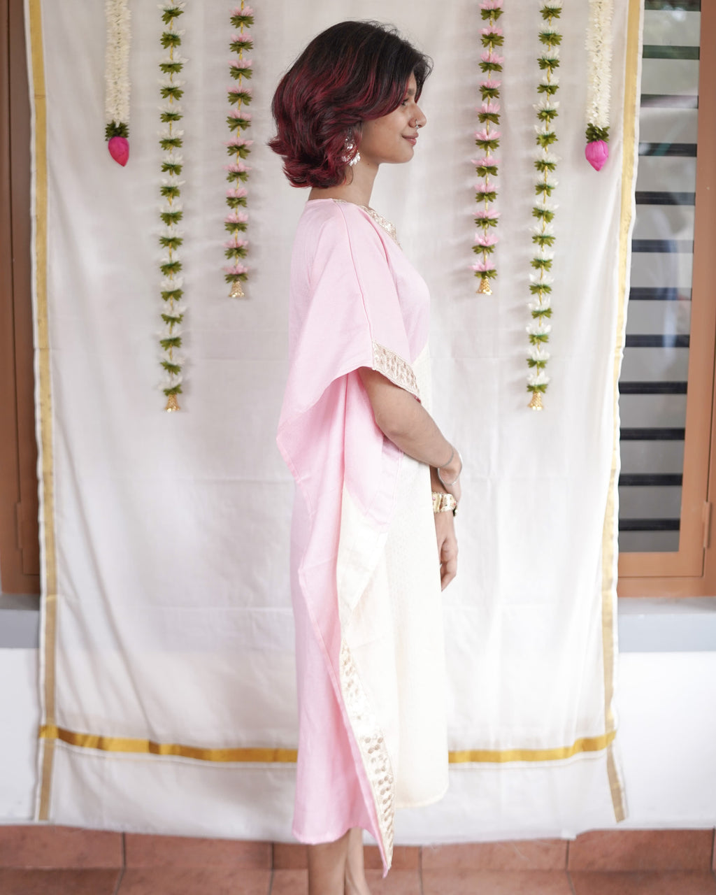 Thamara - Colour-Blocked Cotton Brocade Festive Kaftan