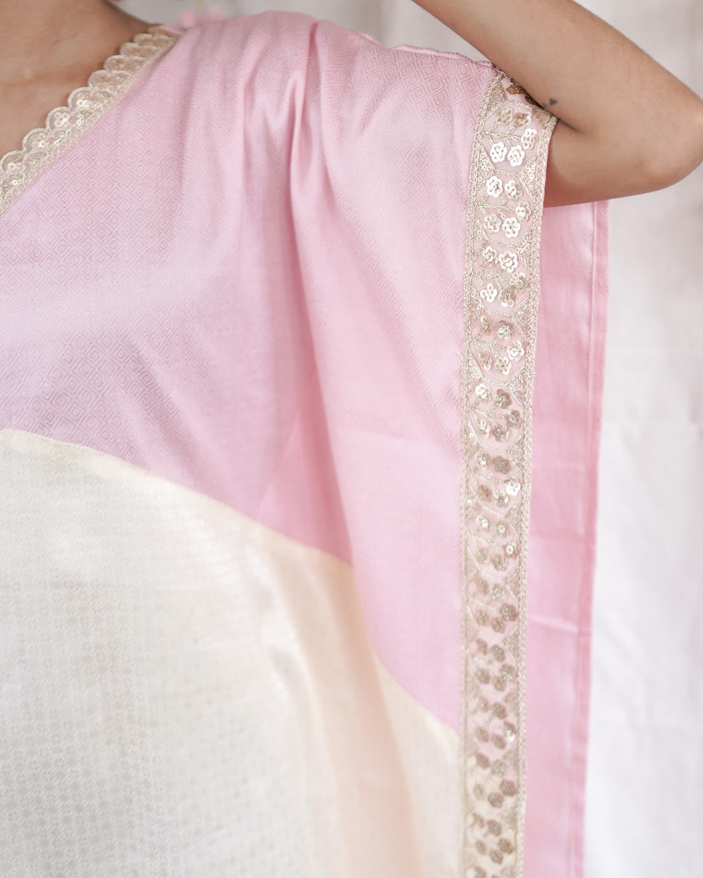 Thamara - Colour-Blocked Cotton Brocade Festive Kaftan