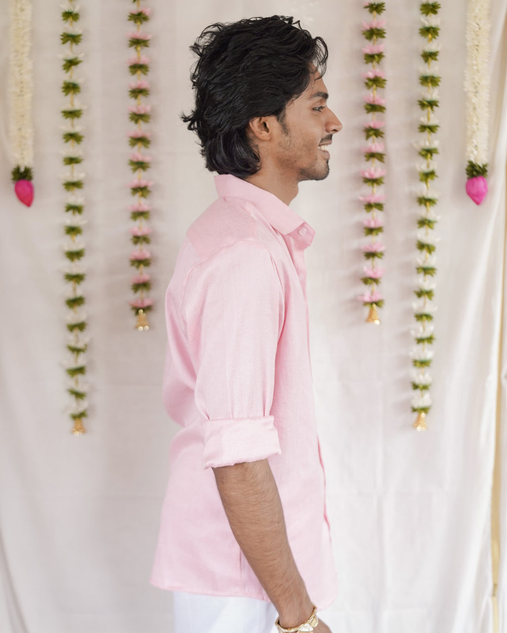 Thamara - Pastel Pink Cotton Brocade Men’s Festive Shirt