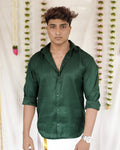 Thechi -  Dark Green Cotton Brocade Men’s Festive Shirt