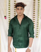 Thechi -  Dark Green Cotton Brocade Men’s Festive Shirt
