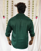 Thechi -  Dark Green Cotton Brocade Men’s Festive Shirt