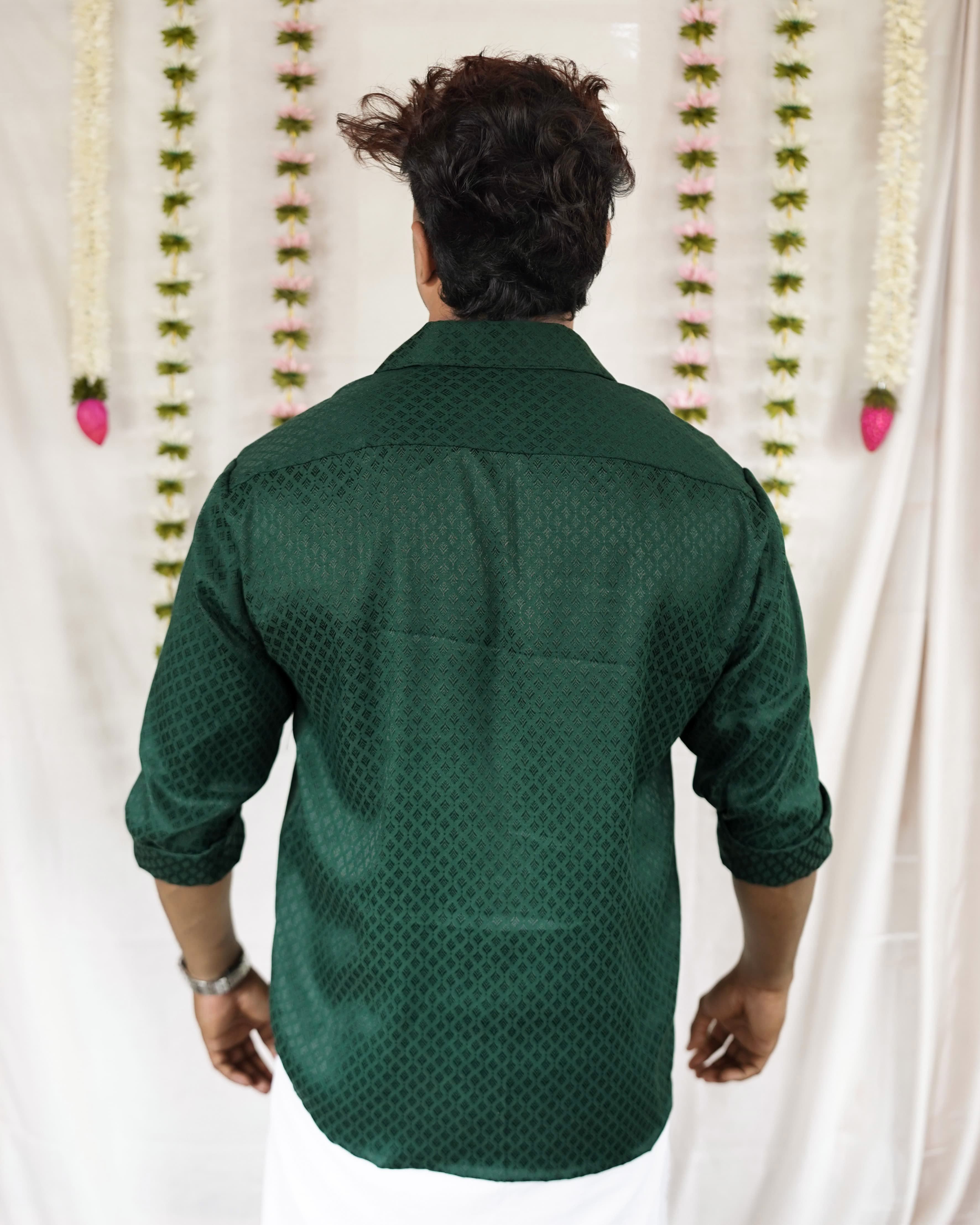 Thechi -  Dark Green Cotton Brocade Men’s Festive Shirt