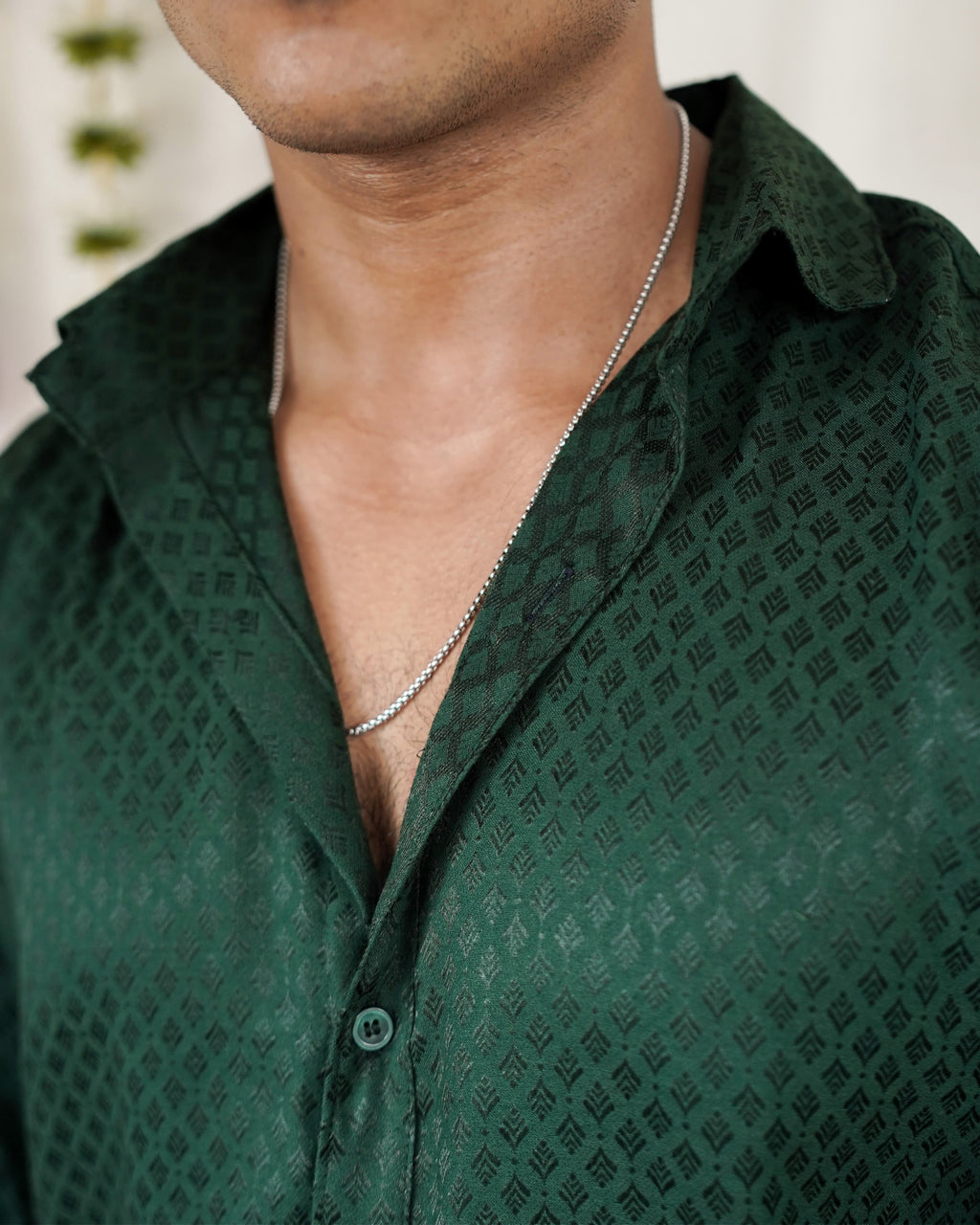 Thechi -  Dark Green Cotton Brocade Men’s Festive Shirt