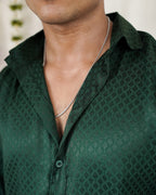 Thechi -  Dark Green Cotton Brocade Men’s Festive Shirt
