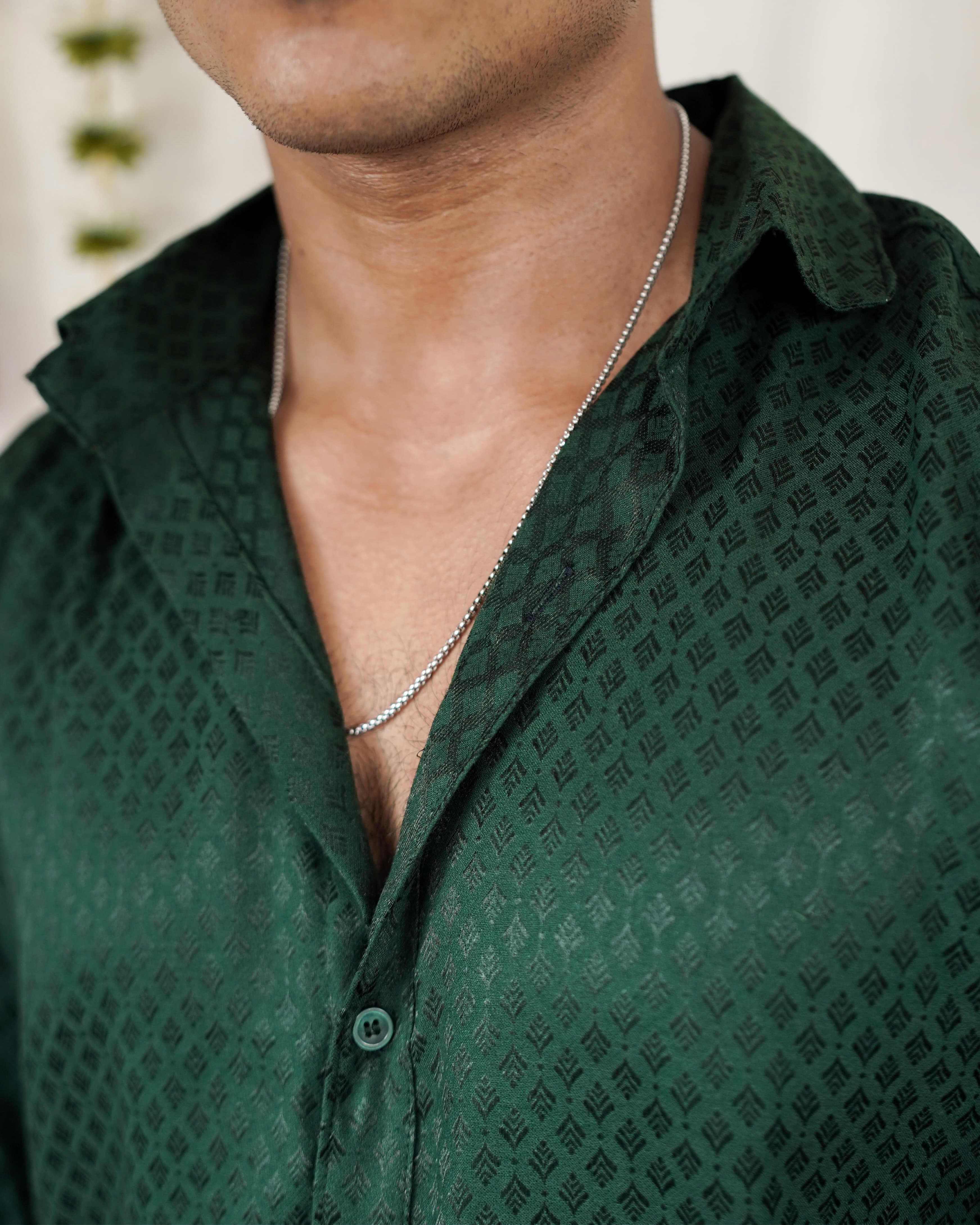 Thechi -  Dark Green Cotton Brocade Men’s Festive Shirt