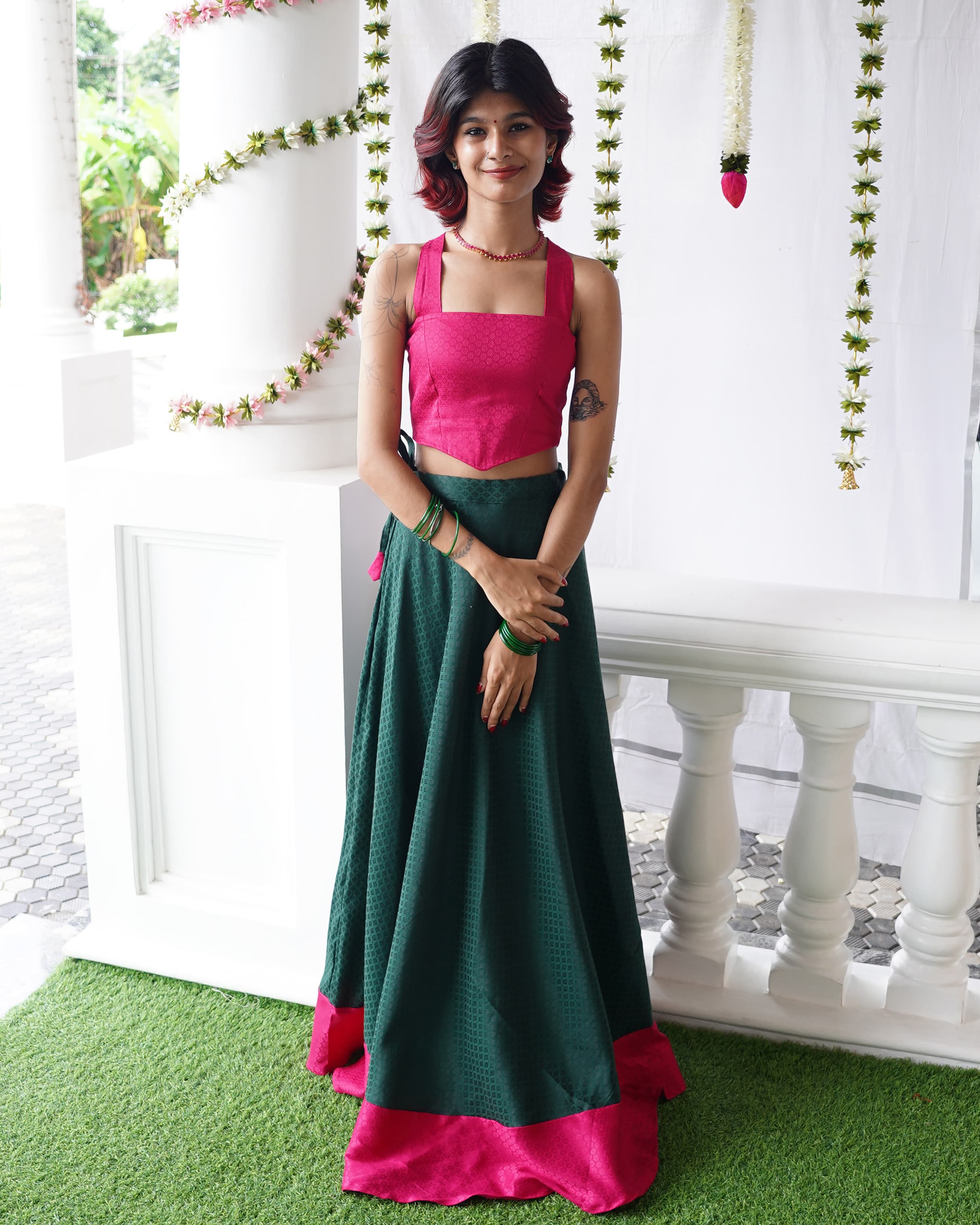 Thechi-Rani Pink Cotton Brocade Festive Top