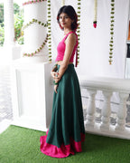 Thechi-Dark Green Cotton Brocade Festive Skirt