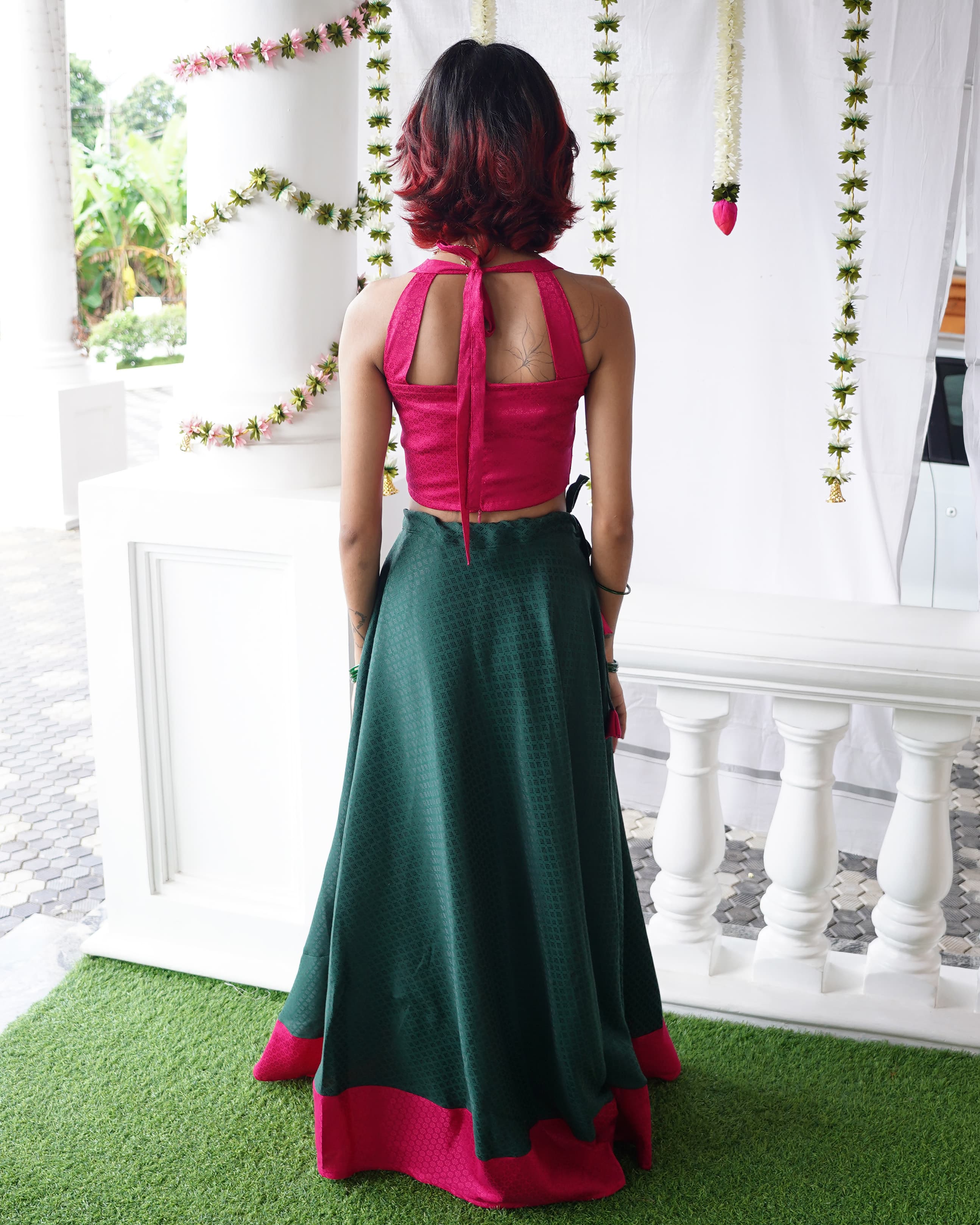Thechi-Rani Pink Cotton Brocade Festive Top