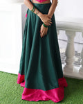 Thechi-Dark Green Cotton Brocade Festive Skirt