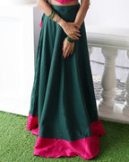 Thechi-Dark Green Cotton Brocade Festive Skirt