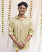 Thumba -  Sage Green Cotton Brocade Men’s Festive Shirt