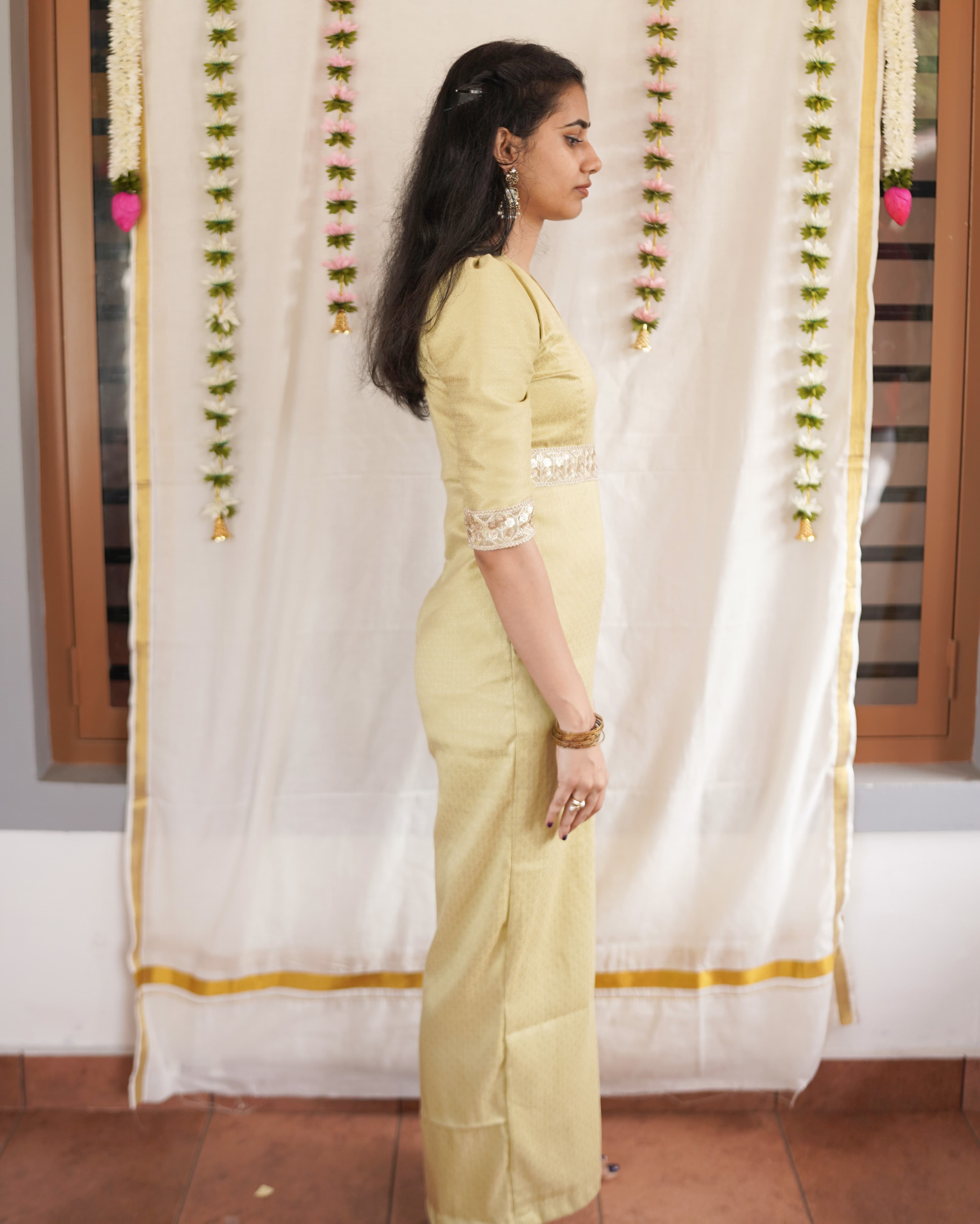 Thumba - Sage Green Cotton Brocade Festive Jumpsuit
